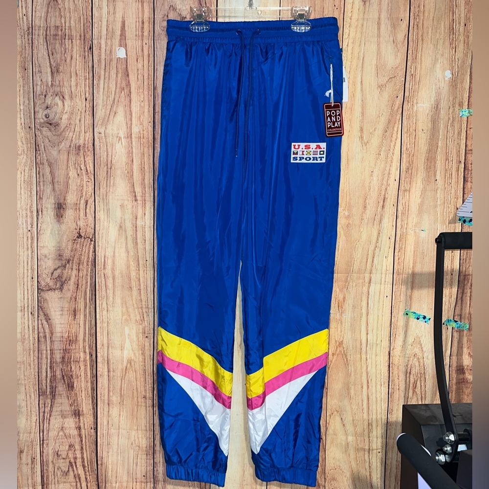 Forever 21 Women Pants Small Blue 100% Polyester Drawstring Windbreaker Pants